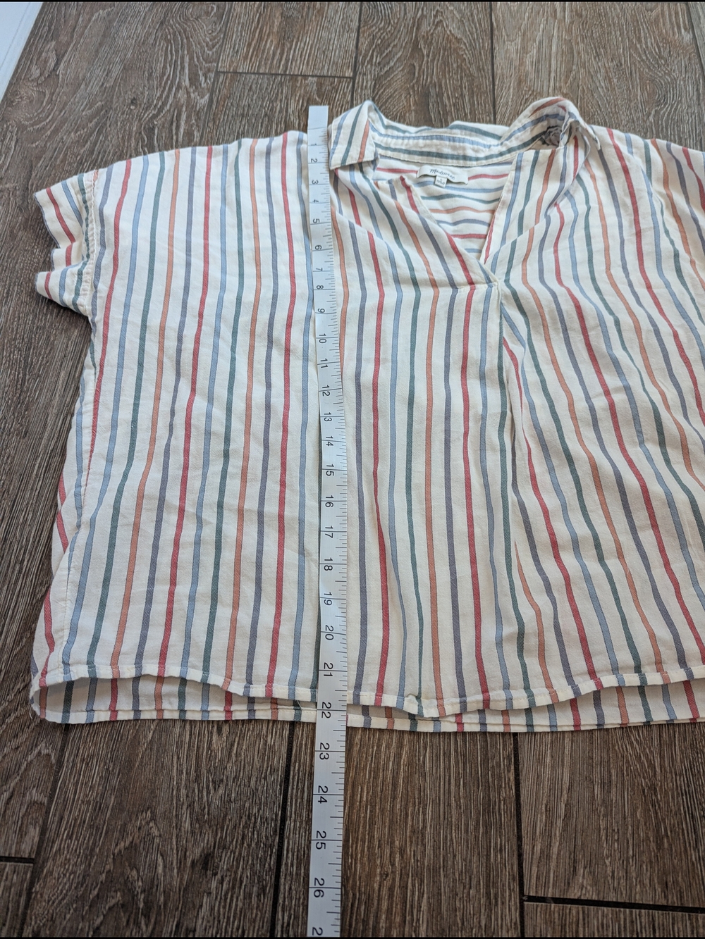 Madewell Park Popover Collared Shirt Size Large Rainbow Stripe 100% Cotton - Picture 7 of 7
